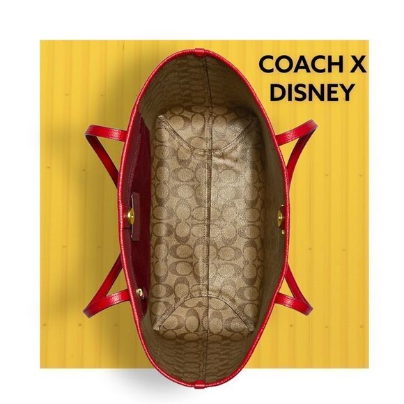 DISNEY X COACH CITY TOTE BAG EVIL QUEEN MOTIF SNOW WHITE AND THE SEVEN DWARFS - Picture 4 of 14